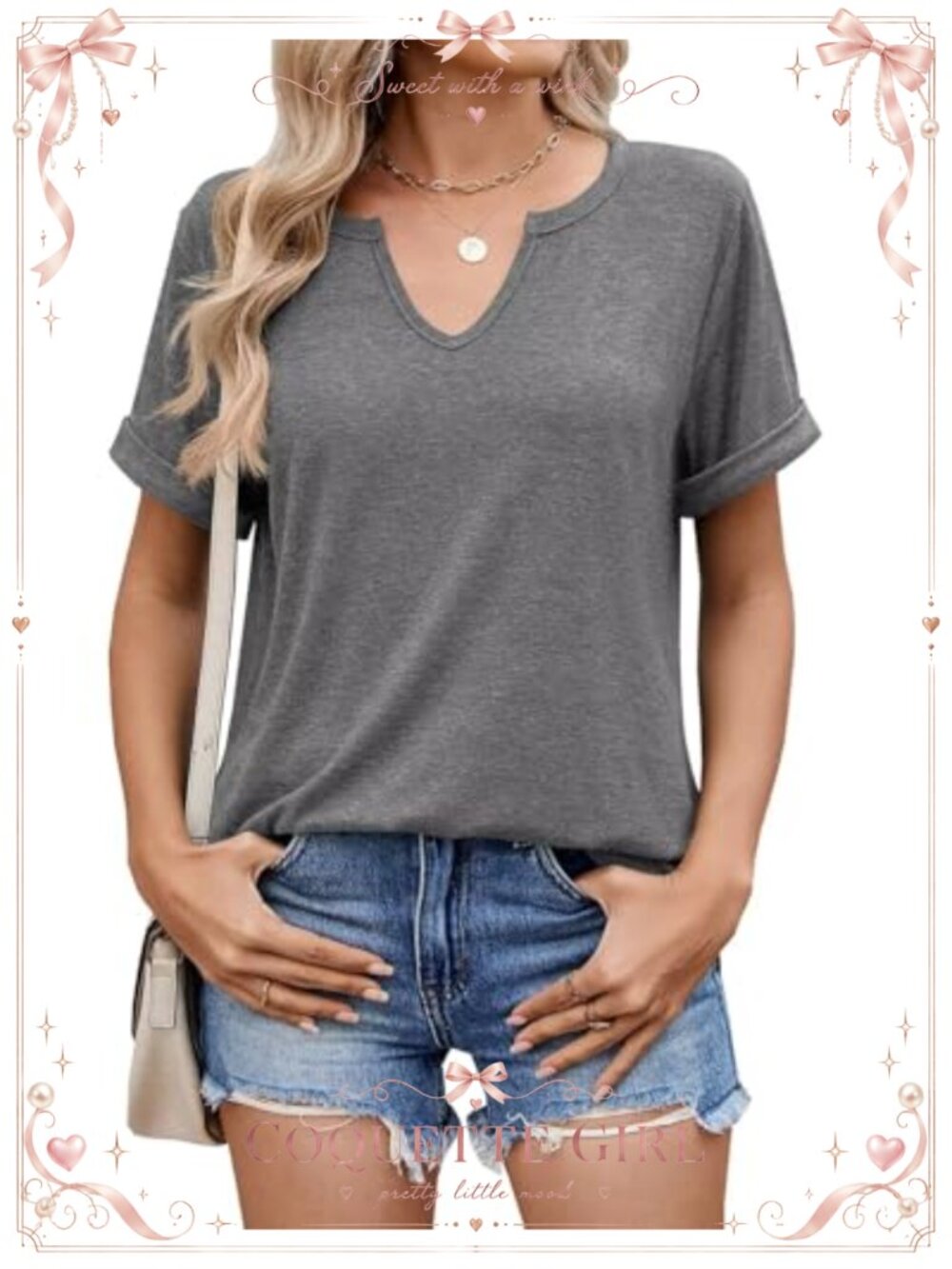 Women's Summer V-Neck Short Sleeve T-Shirt Soft Stretchy Tee Casual Top